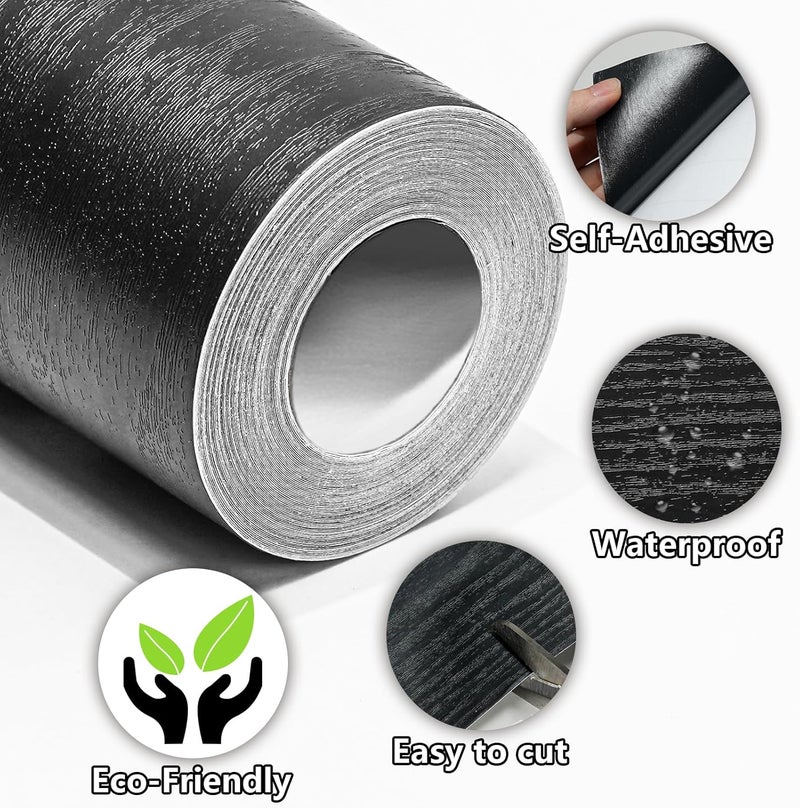 WAPANE Black Wood Grain Wallpaper Border Mirror Frame Removable Waterproof, Peel and Stick Wall Paper Border Decor Self Adhesive, Kitchen Bathroom Sticker - Image 4